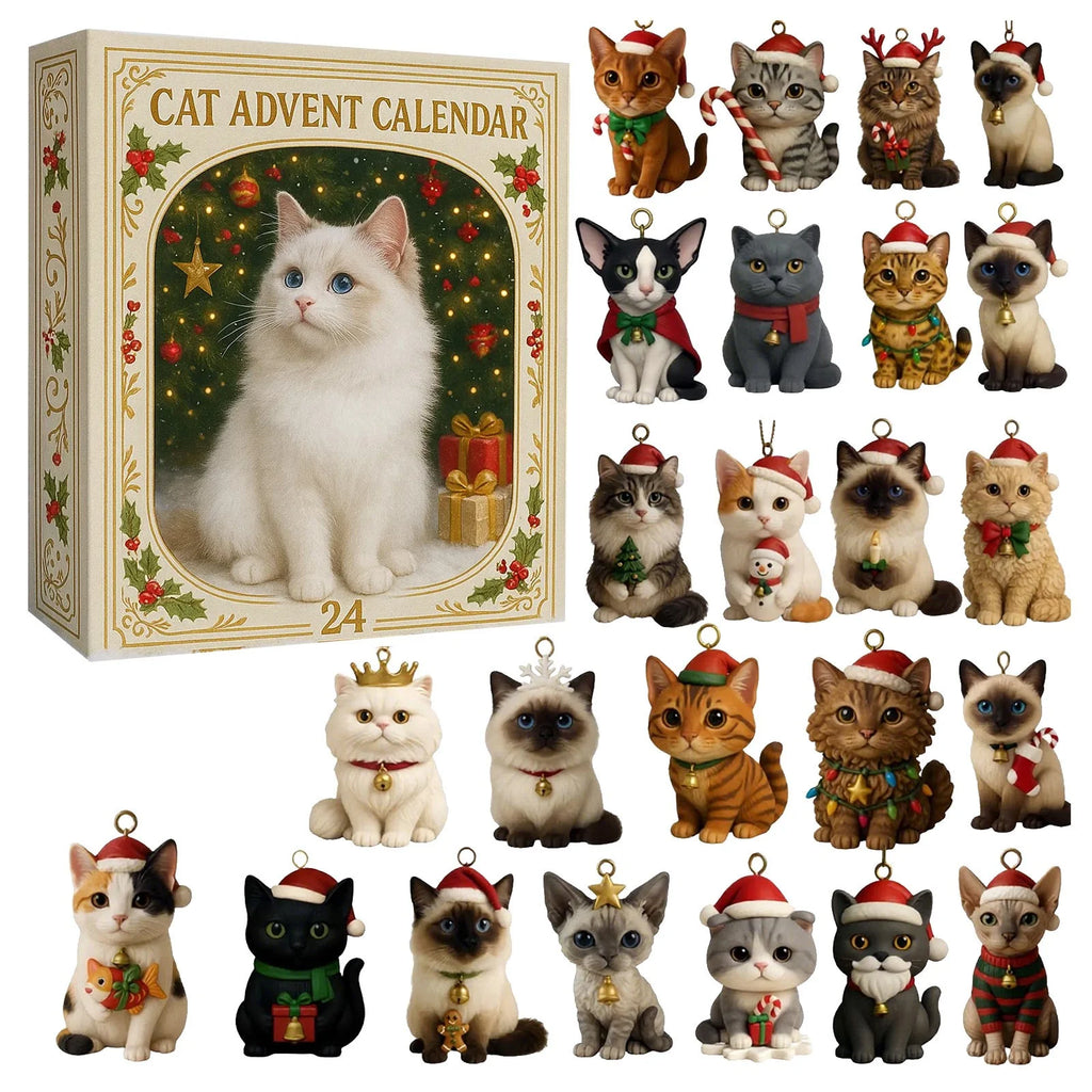 Cat Lovers Advent Calendar 2025, 24 Days Christmas Countdown with 24 Popular Cat Breeds, 2D Acrylic Cat Ornaments, Holiday Gift for Cat Enthusiasts & Collectors