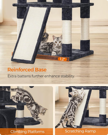 67 Inches Multi-Level Cat Tree for Large Cats, with Cozy Perches, Stable, Smoky Gray UPCT18G