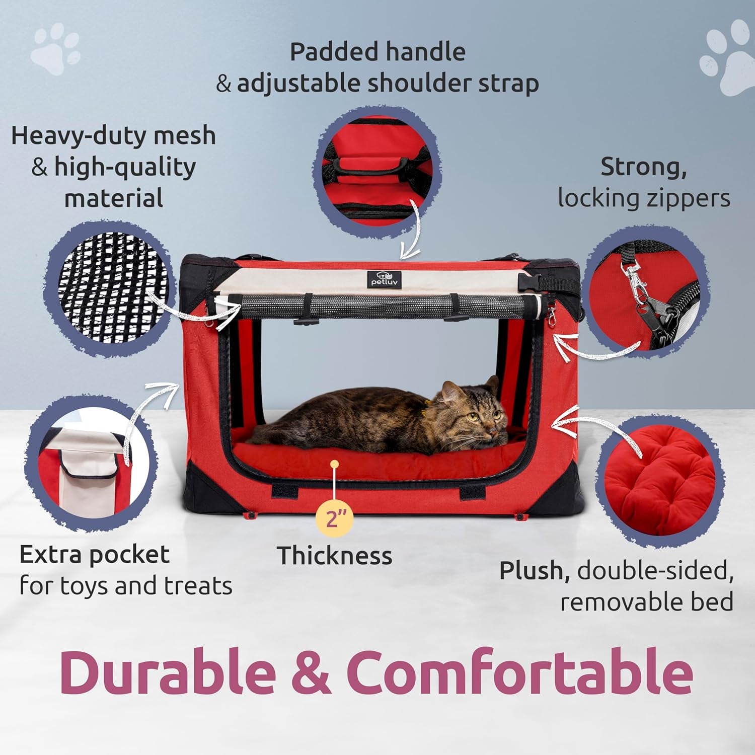 Cat & Dog Pet Carrier, Soft-Sided, Large 24"X16"X16", Fits Large Cat, 2 Cats, or Medium Dog Comfortably, Great for Travel & Vet Visits, Privacy Windows, Removable Bed, Locking Zippers, Foldable