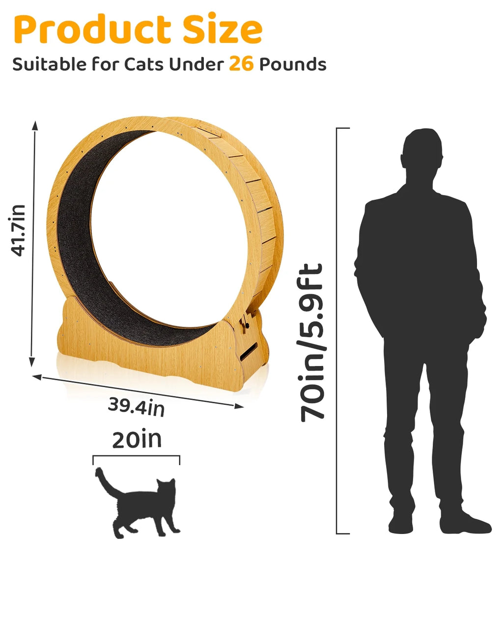 Cat Exercise Wheel for Indoor Cats,40" Large Cat Running Treadmill Wheel with Carpeted Runway for Kitty’S Longer Life,Natural Wood Color