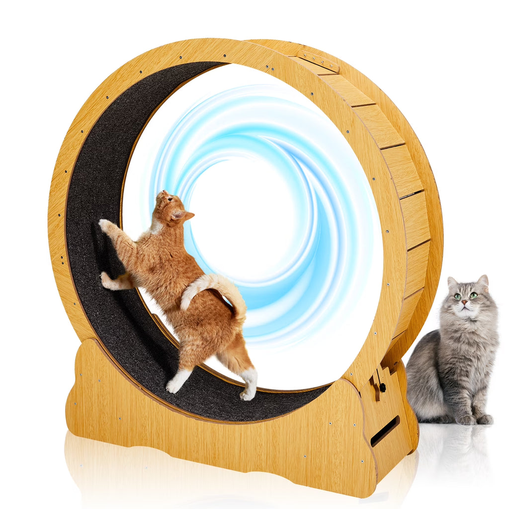 Cat Exercise Wheel for Indoor Cats,40" Large Cat Running Treadmill Wheel with Carpeted Runway for Kitty’S Longer Life,Natural Wood Color