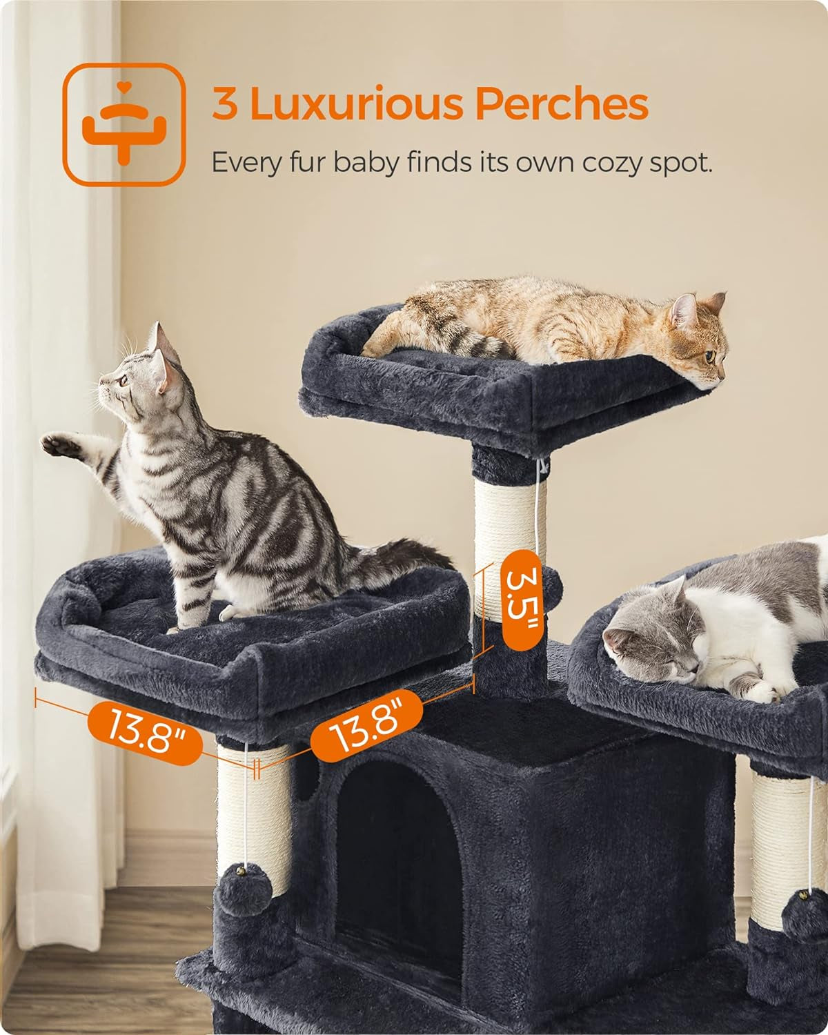 67 Inches Multi-Level Cat Tree for Large Cats, with Cozy Perches, Stable, Smoky Gray UPCT18G