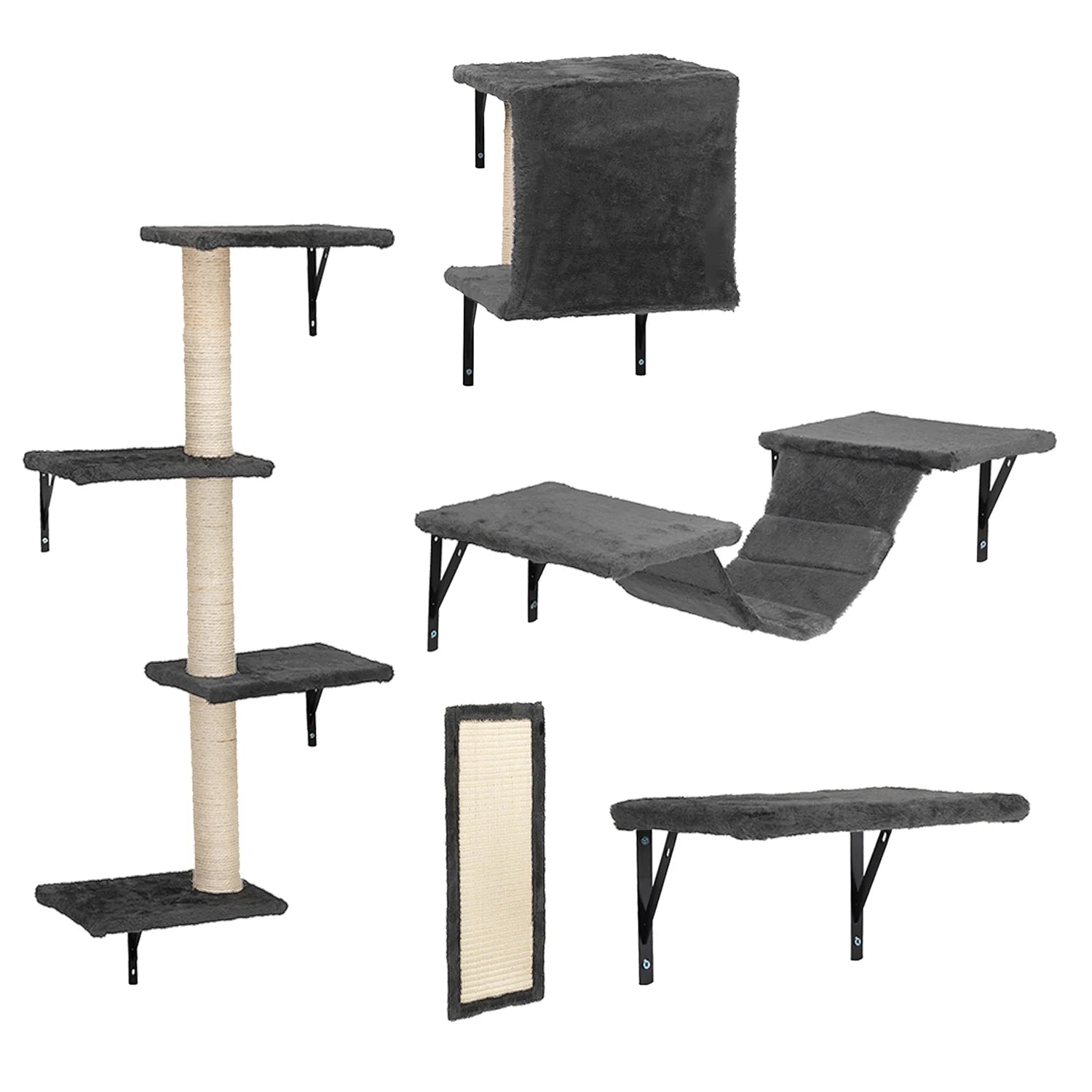 Cat Wall Shelves and Perches Set of 5, Indoor Cat Condo for Sleeping Playing Lounging Climbing Cat Tree House, Gray