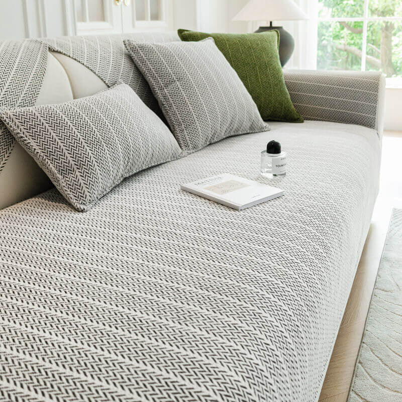 Solid Color Chenille Anti-Scratch Herringbone Couch Cover
