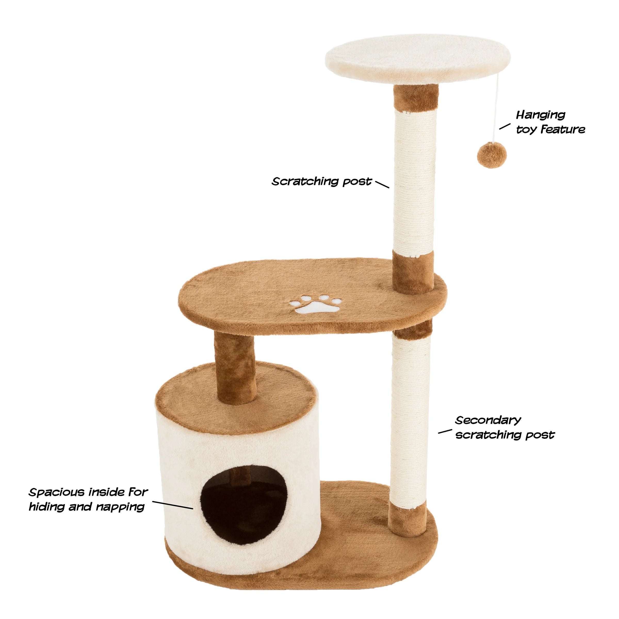 3-Tier Cat Tree with Napping Perches and Scratching Posts (Brown)