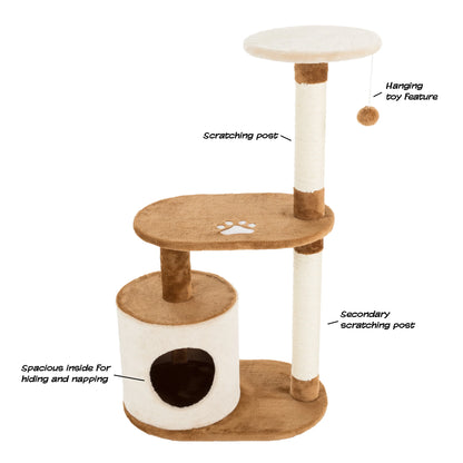 3-Tier Cat Tree with Napping Perches and Scratching Posts (Brown)
