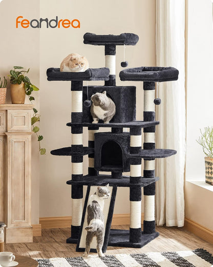 67 Inches Multi-Level Cat Tree for Large Cats, with Cozy Perches, Stable, Smoky Gray UPCT18G