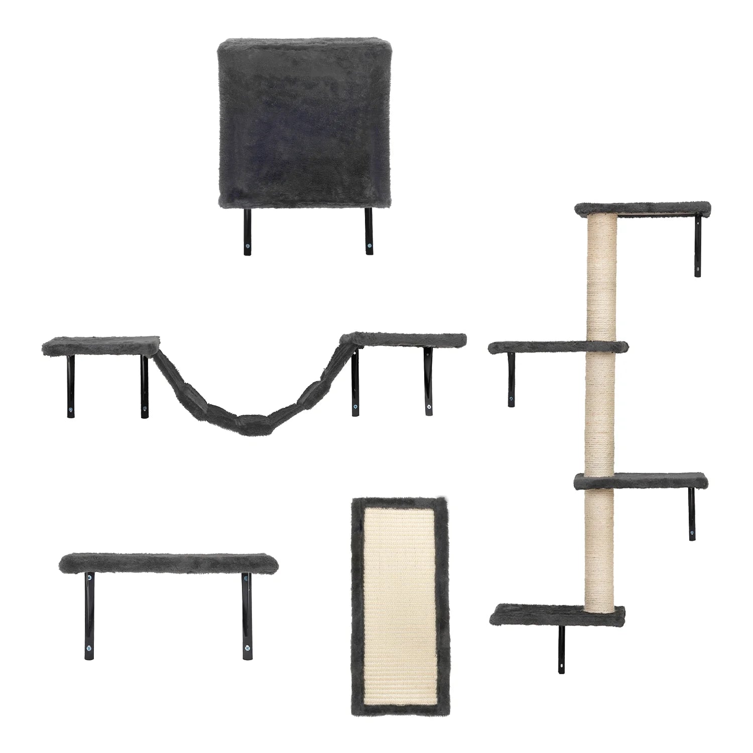 Cat Wall Shelves and Perches Set of 5, Indoor Cat Condo for Sleeping Playing Lounging Climbing Cat Tree House, Gray