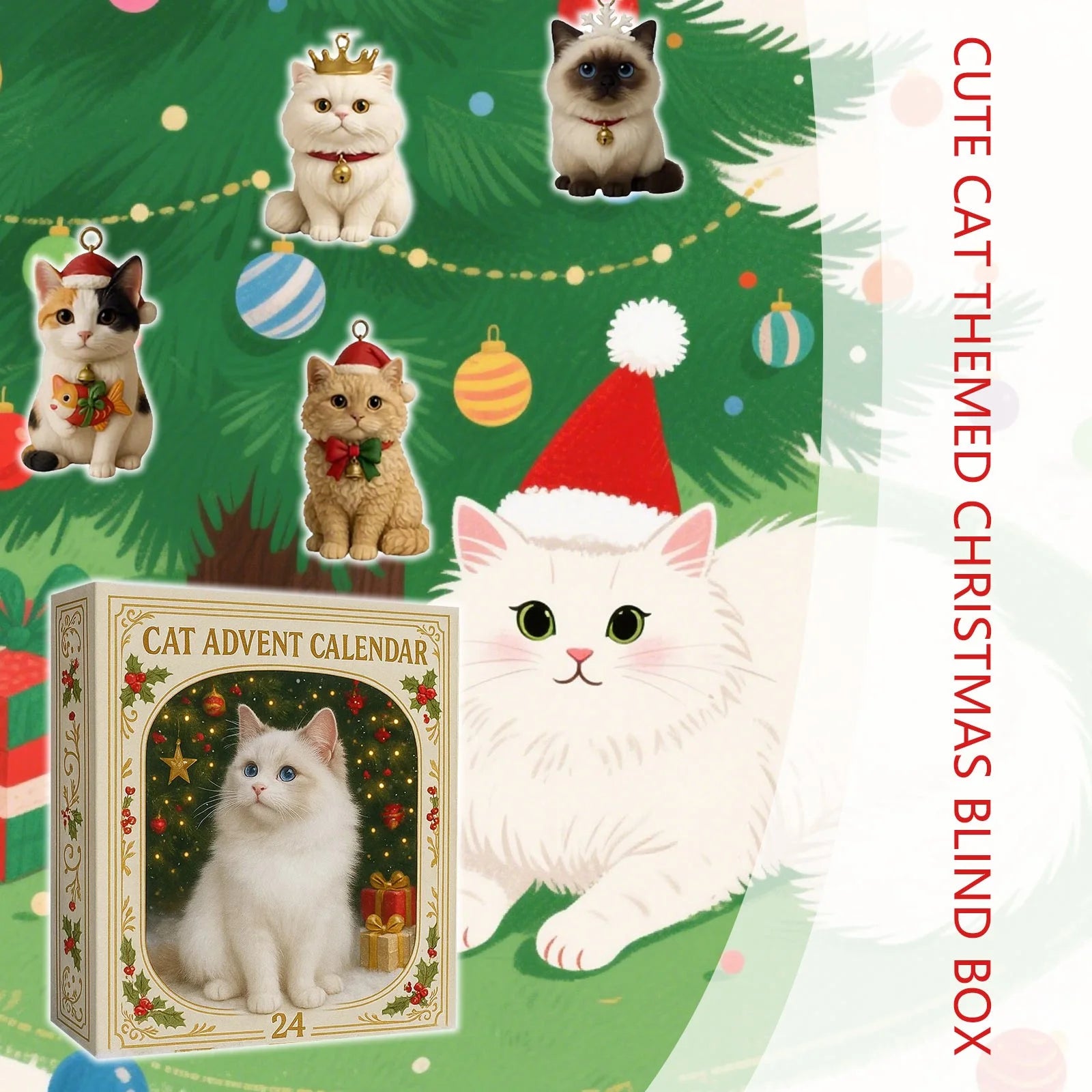 Cat Lovers Advent Calendar 2025, 24 Days Christmas Countdown with 24 Popular Cat Breeds, 2D Acrylic Cat Ornaments, Holiday Gift for Cat Enthusiasts & Collectors