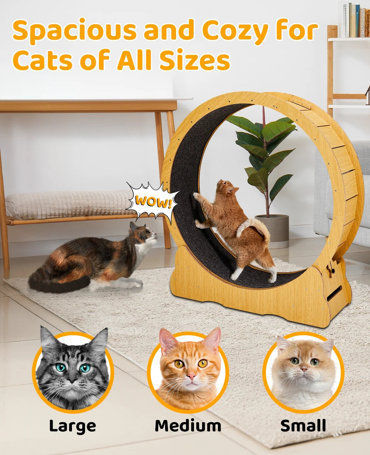 Cat Exercise Wheel for Indoor Cats,40" Large Cat Running Treadmill Wheel with Carpeted Runway for Kitty’S Longer Life,Natural Wood Color