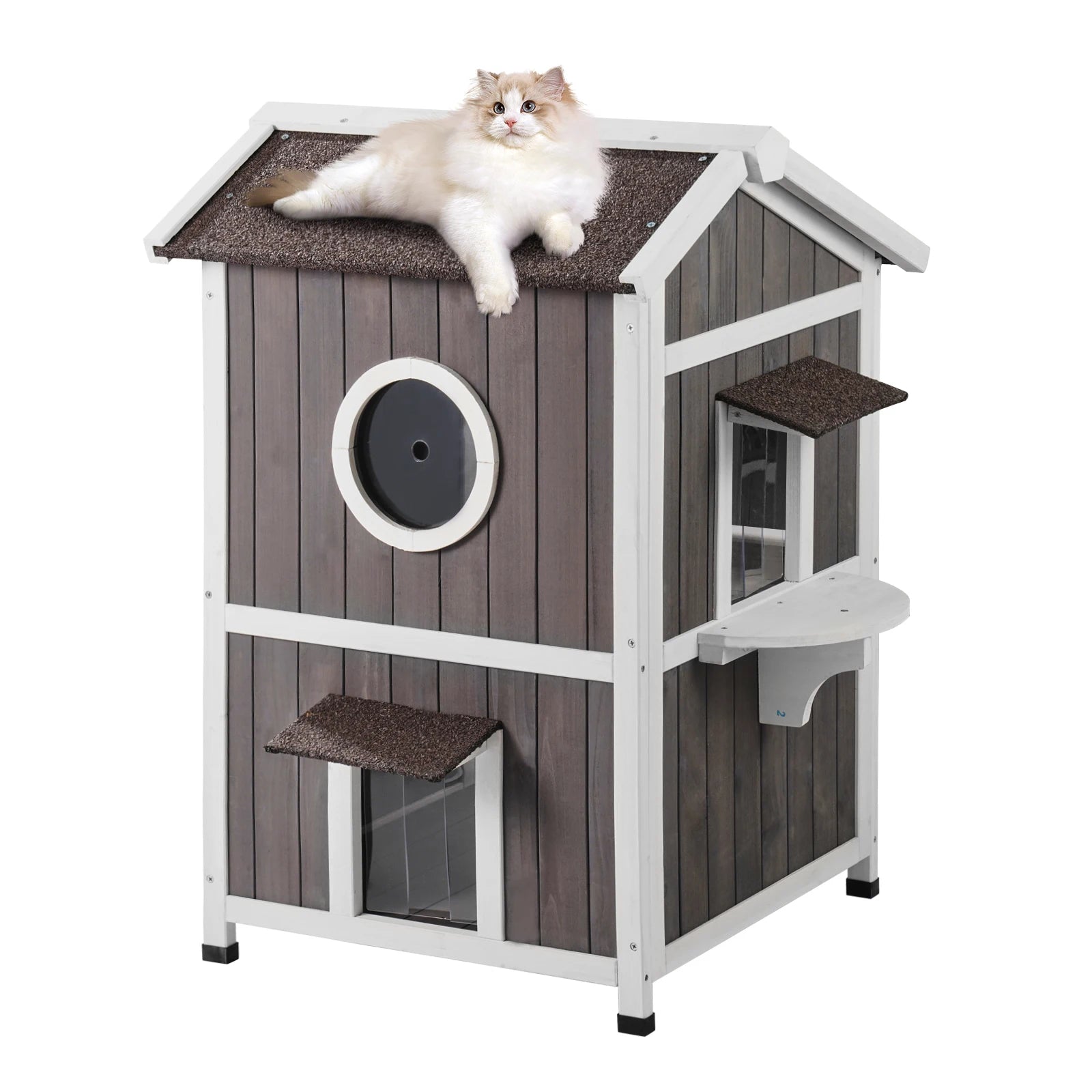 Outdoor Cat House Weatherproof Feral Cat Shelter for Multiple Cat Large Outdoor Wooden Cat House with Doors Window