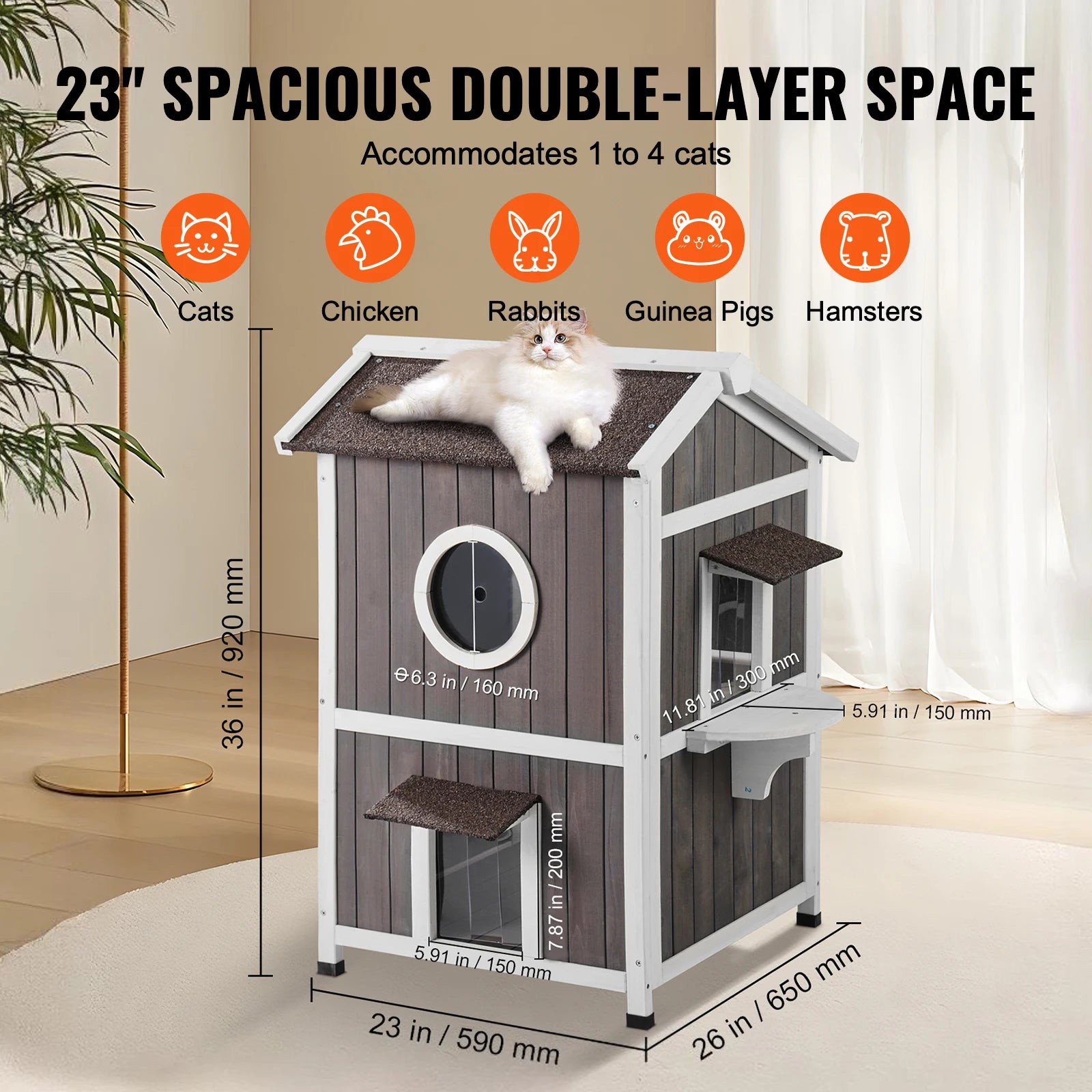 Outdoor Cat House Weatherproof Feral Cat Shelter for Multiple Cat Large Outdoor Wooden Cat House with Doors Window