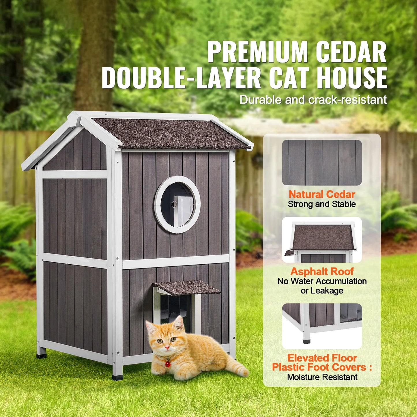 Outdoor Cat House Weatherproof Feral Cat Shelter for Multiple Cat Large Outdoor Wooden Cat House with Doors Window