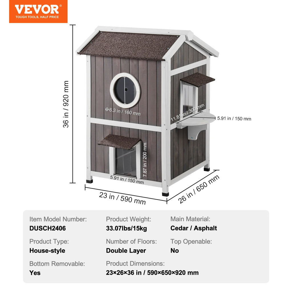 Outdoor Cat House Weatherproof Feral Cat Shelter for Multiple Cat Large Outdoor Wooden Cat House with Doors Window