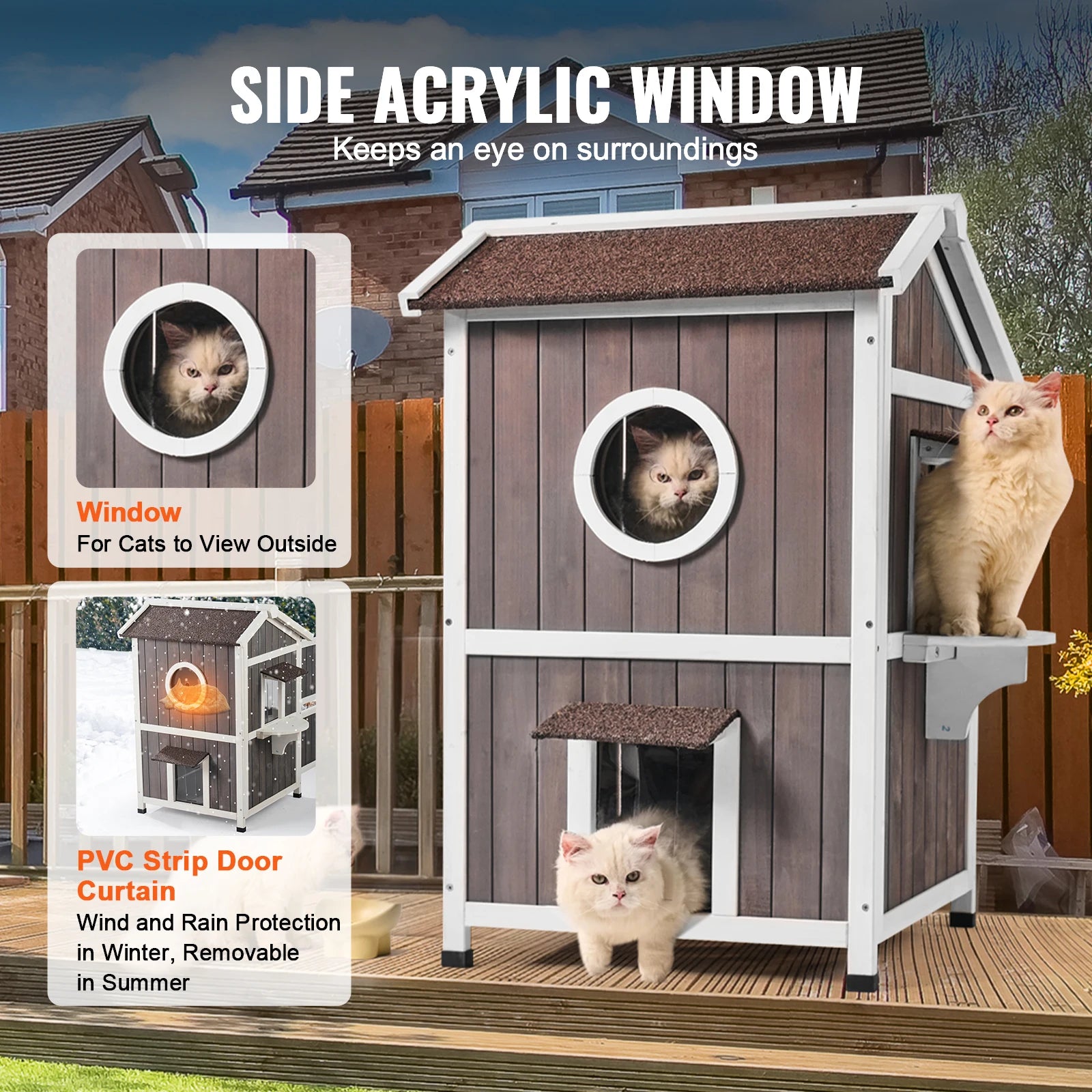Outdoor Cat House Weatherproof Feral Cat Shelter for Multiple Cat Large Outdoor Wooden Cat House with Doors Window