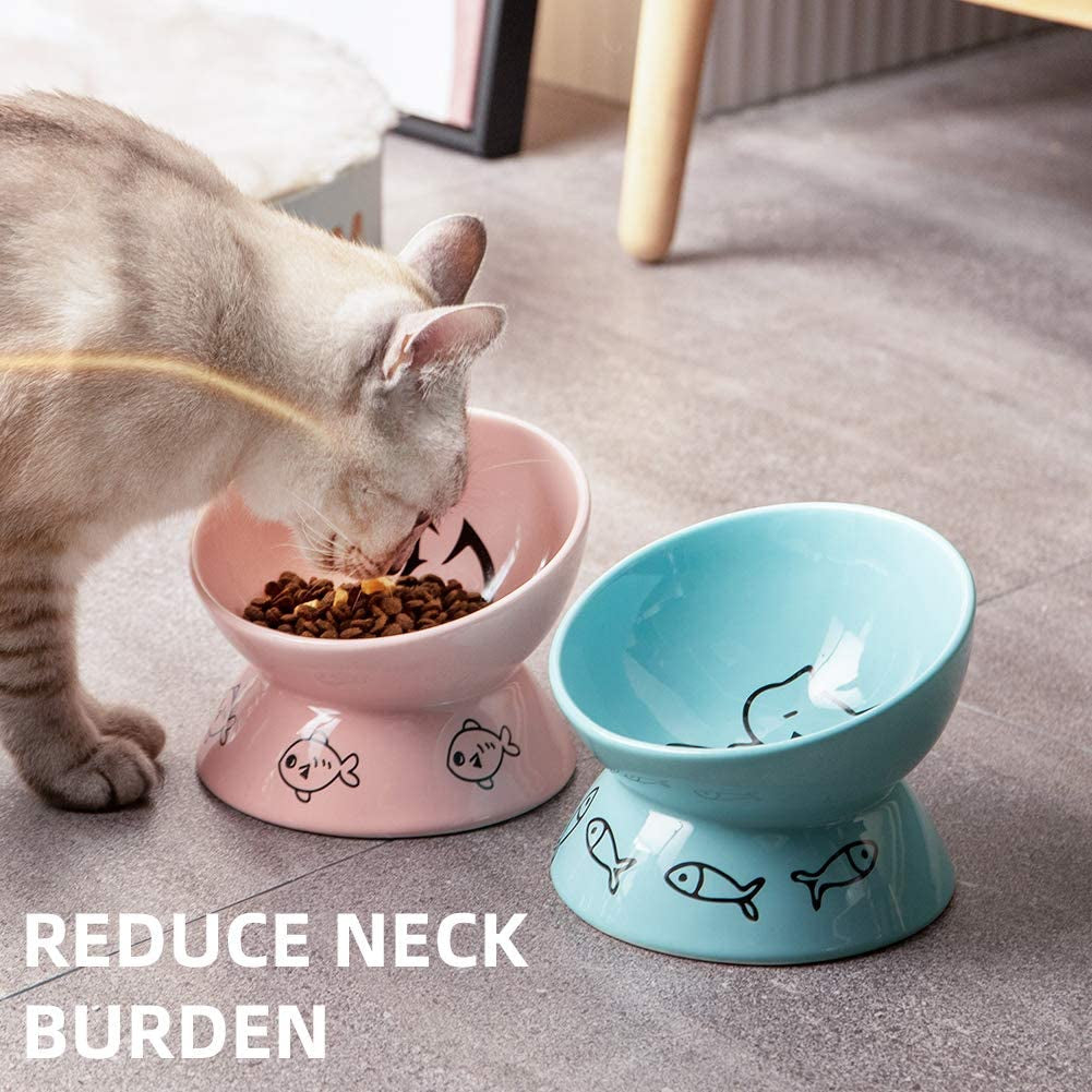 Ceramic Raised Cat Bowls, Slanted Cat Dish Food or Water Bowls, Elevated Porcelain Pet Feeder Bowl Protect Cat'S Spine, Stress Free, Backflow Prevention(Pink)