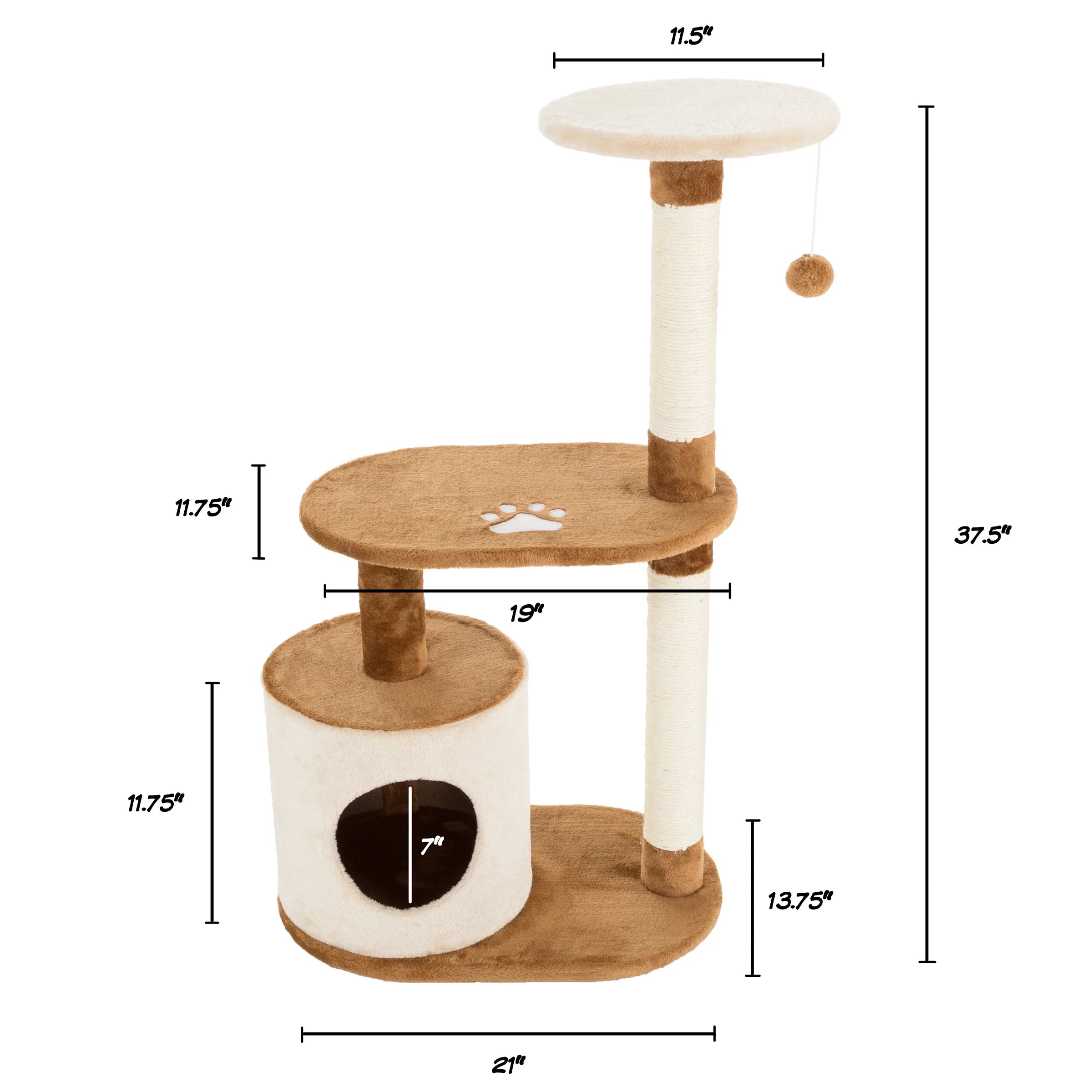 3-Tier Cat Tree with Napping Perches and Scratching Posts (Brown)