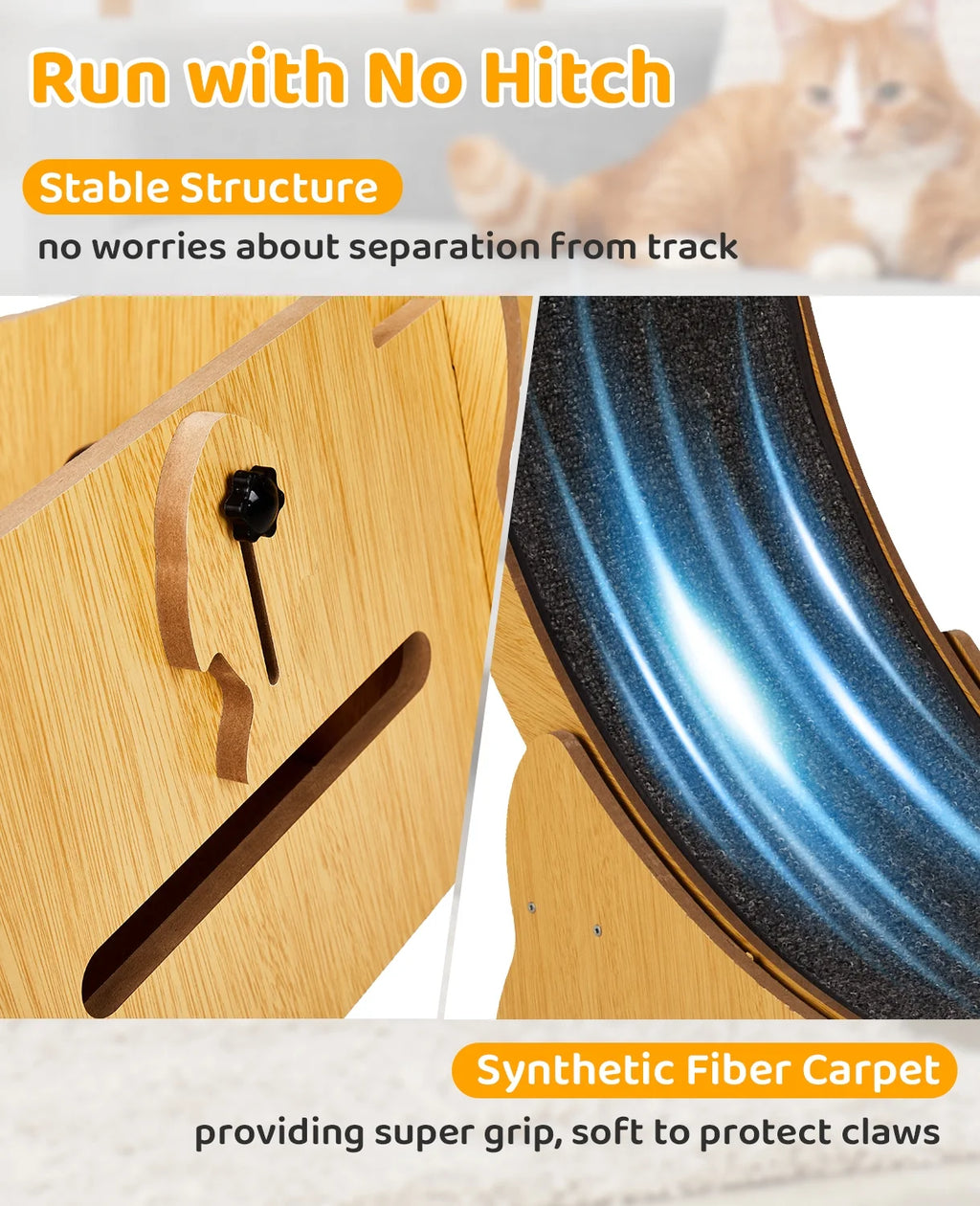 Cat Exercise Wheel for Indoor Cats,40" Large Cat Running Treadmill Wheel with Carpeted Runway for Kitty’S Longer Life,Natural Wood Color